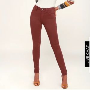 Long and lean high waisted washed wine red jegging